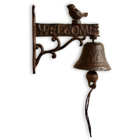 Cloche Oiseau Fonte Marron 15.5x7.5x16.5cm