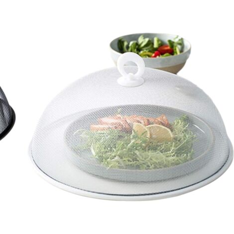 Cloches alimentaires - 2 cloches rondes en métal anti-moustiques avec poignée rotative, protection réutilisable, blanc/30 x 13,5