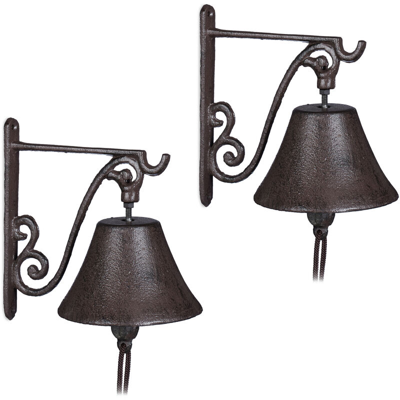 Clochette de porte en fonte, lot 2, antique Carillon fort et clair Cloche murale résistante brune