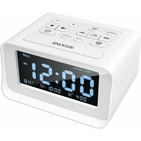 Clock Radio with Dual Alarms, Digital Alarm Clock with 2 USB Charging Ports, 0-100% Dimmable, FM Sleep Timer, 6 Ringtones, Adjustable Volume, Indoor Thermometer, Snooze Function（White）