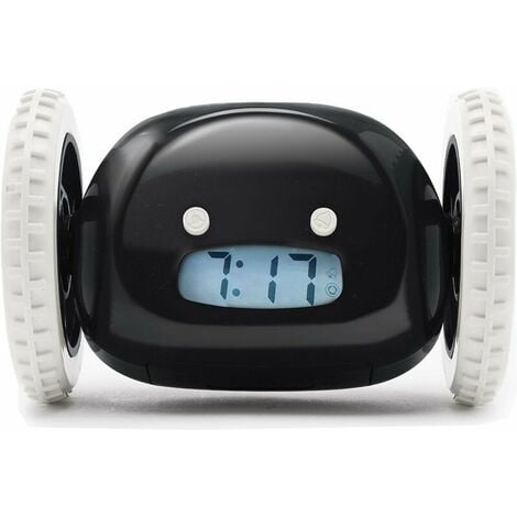 NAXUNNN Clocky Alarm on Wheels (Original) | Extra fort pour les dormeurs lourds (robot d'horloge pour l'adulte ou la chambre pour enfants) drôle, roulant, fuit, bouge, sautant (noir)