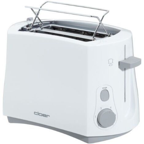 Cloer 331 Cool-Wall-Tostadora, 825 vatios, para 2 tostadas, calentador de panecillos incluido,bandeja para las migas, dispositivo post-elevado, blanco