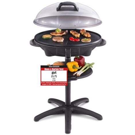 Cloer 6789 Barbecue Elettrico, barbecue da tavolo utilizzabile con piedistallo, termometro integrato, rivestimento antiaderente, 2400 W, barbecue salvaspazio
