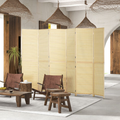 Cloison amovible Paravent en bois de bambou 6 panneaux 270 x 180 cm séparateur de pièce cloison de séparation pliable - naturel