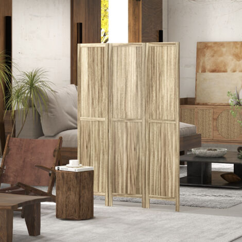 Cloison amovible Paravent en bois de paulownia 3 panneaux 120 x 170 cm séparateur de pièce cloison de séparation pliable - naturel