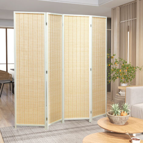 Cloison amovible Paravent en bois séparateur de pièce closion de séparation pliable 4 panneaux 180 x 180 cm bois naturel