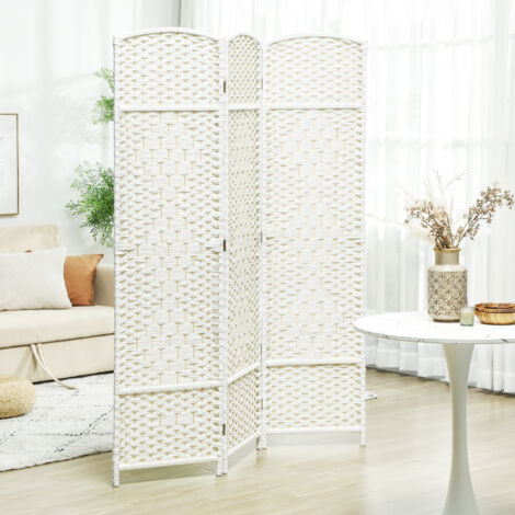 Cloison amovible Paravent intérieur en bois 3 panneaux séparateur de pièce pliable pour salon chambre 135 x 180 cm blanc