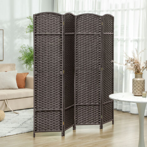 Cloison amovible Paravent interieur en bois 4 panneaux 160 x 170 cm séparateur de pièce pliable pour salon, chambre à coucher, marron