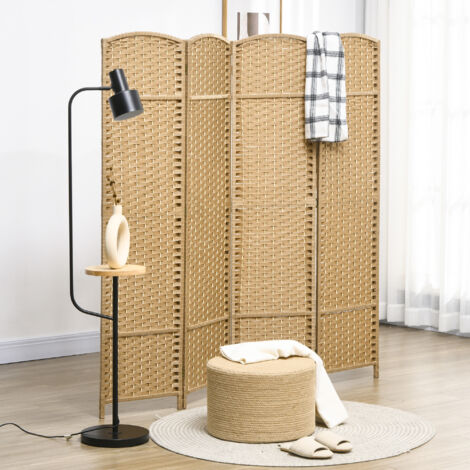 Cloison amovible Paravent interieur en bois 4 panneaux 160 x 170 cm séparateur de pièce pliable pour salon, chambre à coucher, naturel