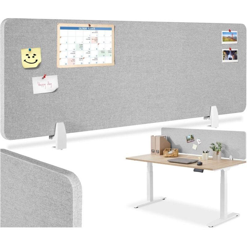 Tectake - Cloison de bureau Noisy avec coins arrondis - 160 x 40 cm, gris