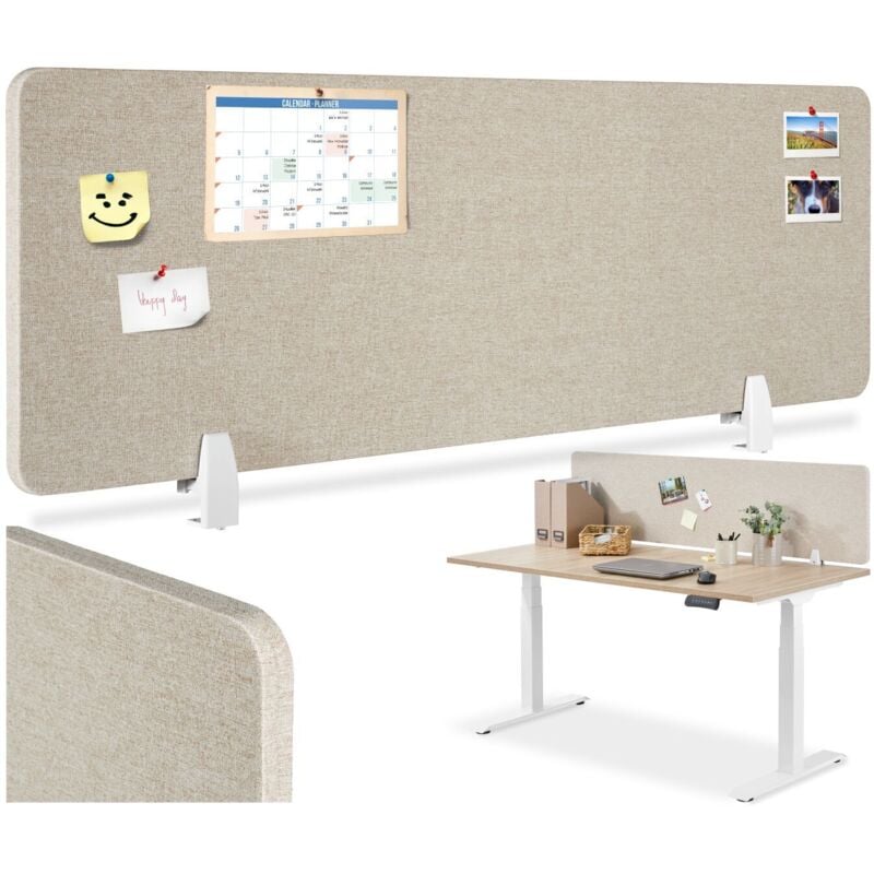 Tectake - Cloison de bureau Noisy avec coins arrondis - 130 x 40 cm, beige