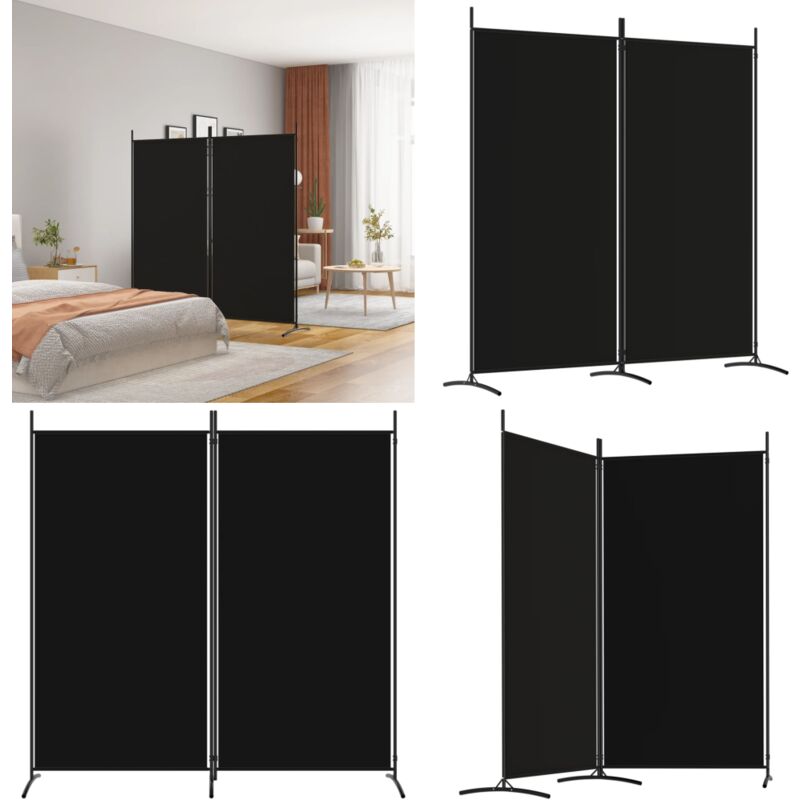 Cloison de séparation 2 panneaux Noir 175x180 cm Tissu - Cloison De Séparation - Écran De Confidentialité - Séparateur De Pièce - Rideau De