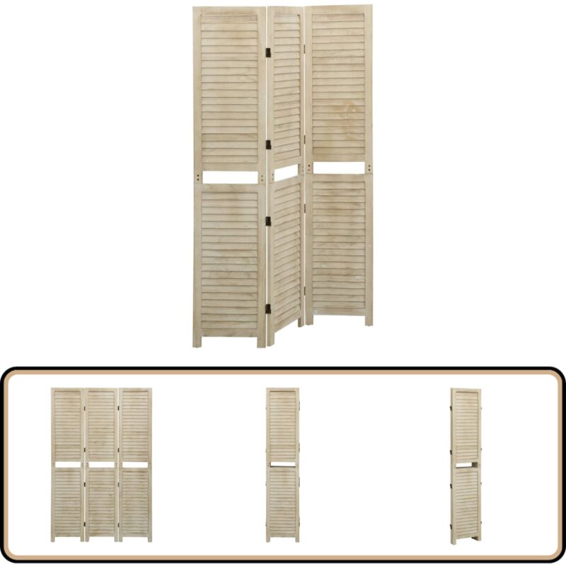 Cloison de séparation 3 panneaux 105x165 cm Bois de Paulownia - Cloison De Séparation - Écran D'intimité - Écran Pliable - Écran En Bois - Meuble