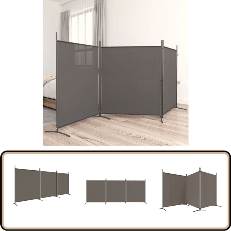 Cloison de séparation 3 panneaux Anthracite 525x180 cm Tissu - Cloison De Séparation - Écran De Confidentialité - Séparateur De Pièce - Mur