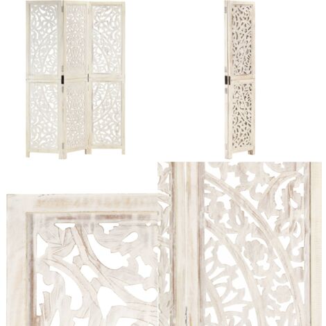 Cloison de séparation 3 panneaux Blanc 120x165 cm Bois manguier - Cloison De Séparation - Partition Murale - Écran Décoratif - Meuble Salle À Manger - Décoration Intérieure - Home & Living