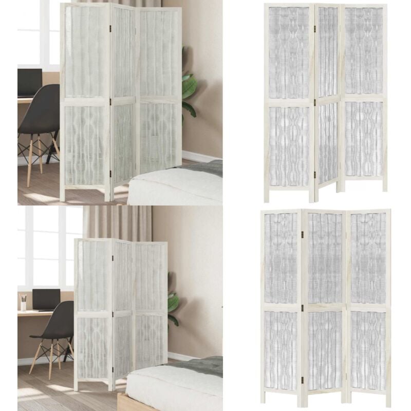 Cloison de séparation 3 panneaux blanc bois de paulownia massif - Séparateur De Pièce - Écran D'intimité - Cloison Pliable - Décoration Murale
