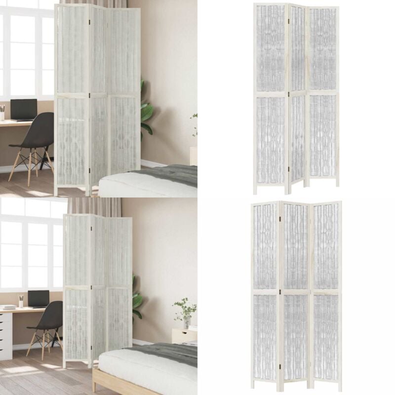 Cloison de séparation 3 panneaux blanc bois de paulownia massif - Séparateur De Pièce - Écran D'intimité - Cloison Pliable - Décoration Murale