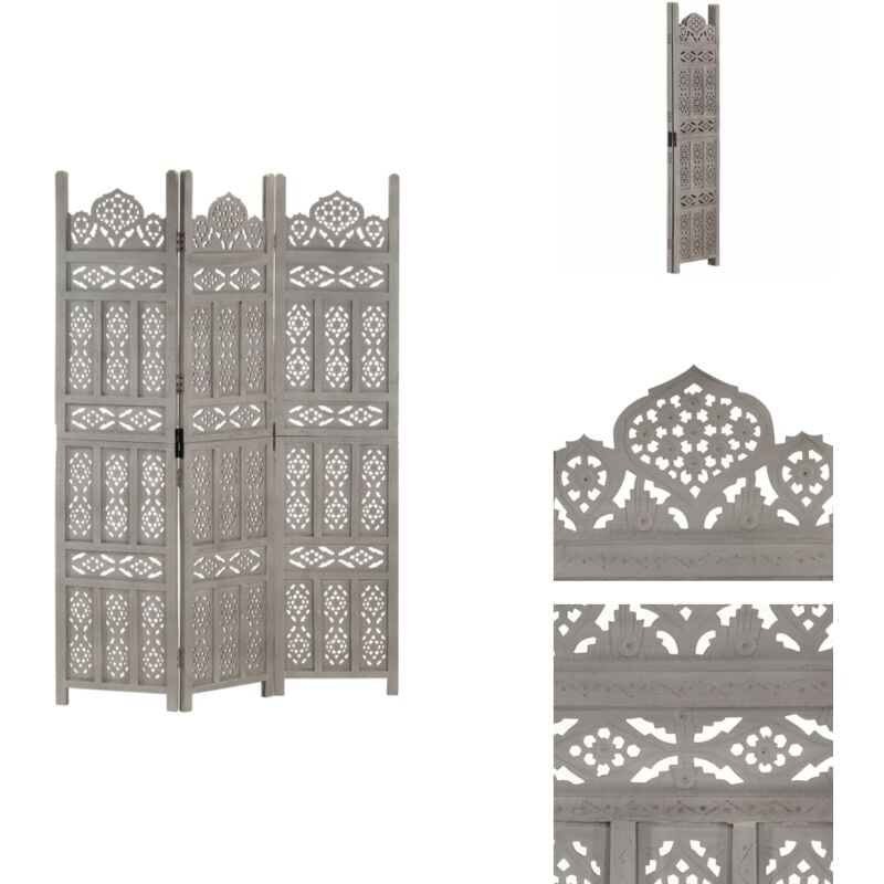 Cloison de séparation 3 panneaux Gris 120x165 cm Bois manguier - Cloison De Séparation - Paravent - Écran D'intimité - Décoration Murale - Meuble