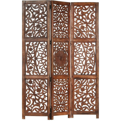 Cloison de séparation 3 panneaux Marron 120x165 Bois manguier 3