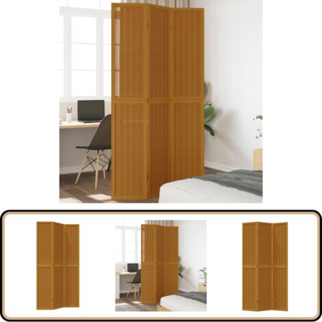 Cloison de séparation 3 panneaux marron bois paulownia massif - Séparateur De Pièce - Écran D'intimité - Cloison Pliable - Décoration Murale - Bambou