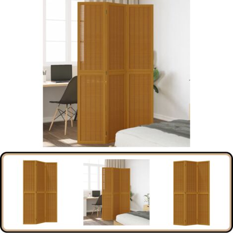 Cloison de séparation 3 panneaux marron bois paulownia massif - Séparateur De Pièce - Écran D'intimité - Cloison Pliable - Décoration Murale - Bambou