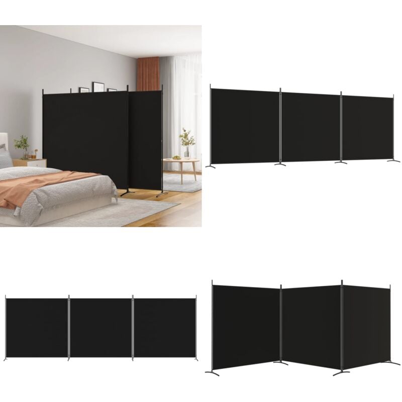 Cloison de séparation 3 panneaux Noir 525x180 cm Tissu - Cloison De Séparation - Écran De Confidentialité - Séparateur De Pièce - Mur D'intimité