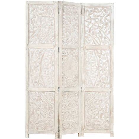 Cloison de séparation 3 panneaux  Paravent Pour Jardin, Balcon, Terrasse Blanc 120x165 cm Bois manguier 96560
