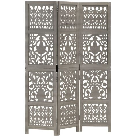 Cloison de séparation 3 panneaux  Paravent Pour Jardin, Balcon, Terrasse Gris 120x165 cm Bois manguier 62606