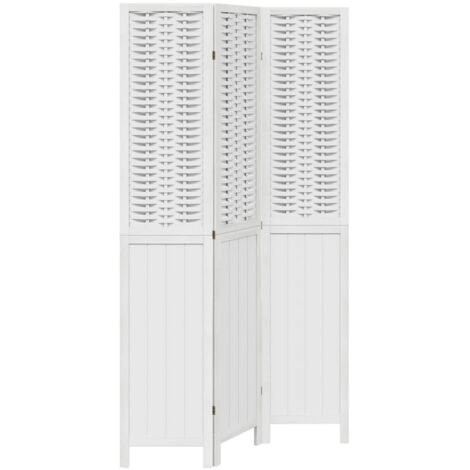 Cloison de séparation 3 panneaux，Paravent，Séparateur pliable blanc bois de paulownia massif CFW50345