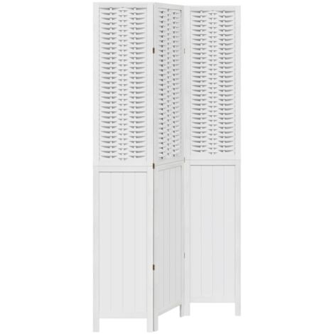 Cloison de séparation 3 panneaux，Paravent，Séparateur pliable blanc bois de paulownia massif CFW50348