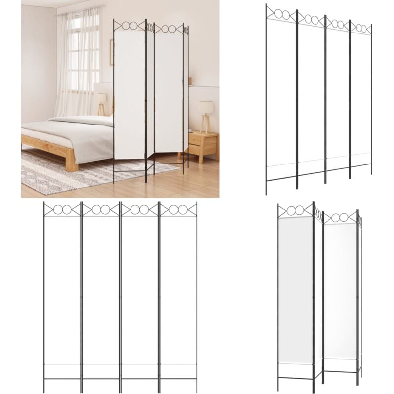Cloison de séparation 4 panneaux Blanc 160x200 cm Tissu - Cloison De Séparation - Écran De Confidentialité - Séparateur De Pièce - Mur D'intimité