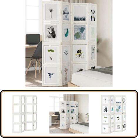Cloison de séparation 4 panneaux blanc bois de paulownia massif - Séparateur De Pièce - Écran D'intimité - Cloison Pliable - Décoration Murale - Meuble Design