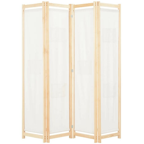 Cloison de séparation 4 panneaux Crème 160x170x4 cm Tissu
