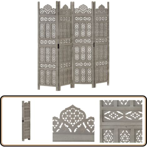 Cloison de séparation 4 panneaux Gris 160x165 cm Bois manguier - Cloison De Séparation - Paravent - Écran D'intimité - Décoration Murale - Meuble Pliable