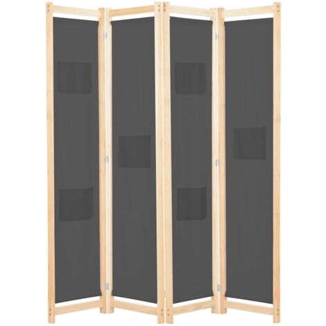 Cloison de séparation 4 panneaux Gris 160x170x4 cm Tissu