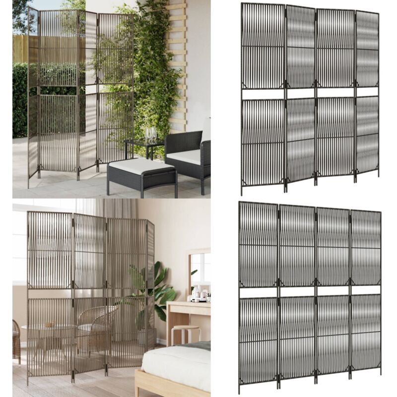 Cloison de séparation 4 panneaux gris résine tressée - Cloison De Séparation - Paravent - Séparateur De Pièce - Écran D'intimité - Décoration Murale