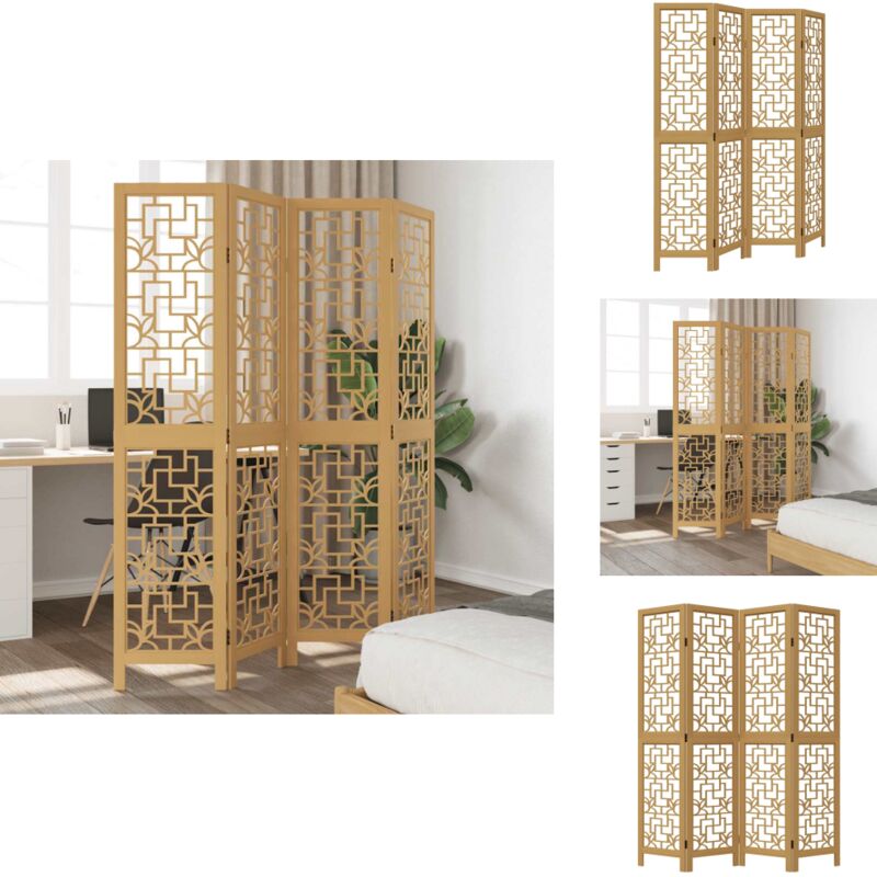 Cloison de séparation 4 panneaux marron bois paulownia massif - Séparateur De Pièce - Écran D'intimité - Cloison Pliable - Décoration Murale - Meuble