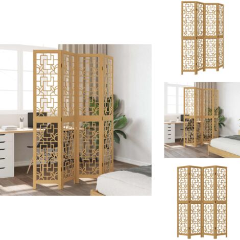 Cloison de séparation 4 panneaux marron bois paulownia massif - Séparateur De Pièce - Écran D'intimité - Cloison Pliable - Décoration Murale - Meuble Salle À Manger