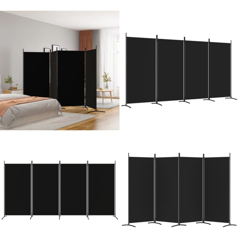 Cloison de séparation 4 panneaux Noir 346x180 cm Tissu - Cloison De Séparation - Écran De Confidentialité - Séparateur De Pièce - Rideau Partition