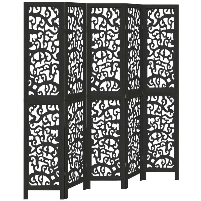 Cloison de séparation 5 panneaux noir bois de paulownia massif vidaXL