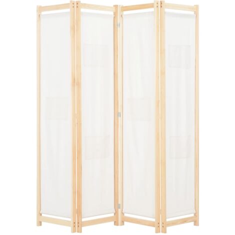 Cloison de séparation 4 panneaux  Paravent Pour Jardin, Balcon, Terrasse Crème 160x170x4 cm Tissu 79950