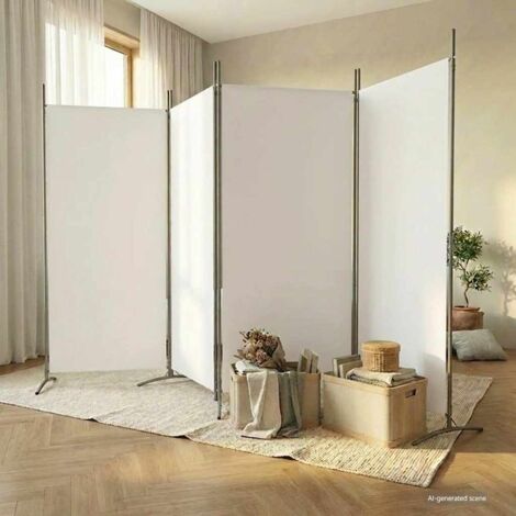 Cloison de séparation 4 panneaux, Paravent sur Pied, Séparation de pièce, Cloison mur écran Blanc 346x180 cm Tissu GHJ53509