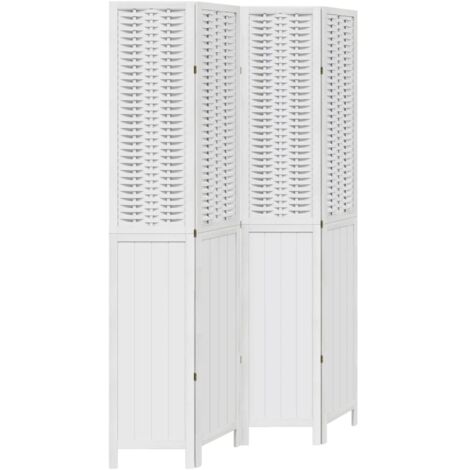 Cloison de séparation 4 panneaux，Paravent，Séparateur pliable blanc bois de paulownia massif CFW50414