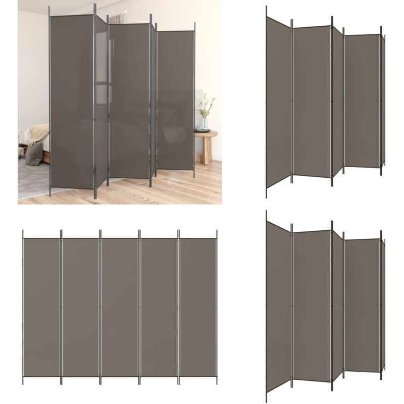 Cloison de séparation 5 panneaux Anthracite 250x200 cm Tissu - Cloison De Séparation - Écran De Confidentialité - Séparateur De Pièce - Mur