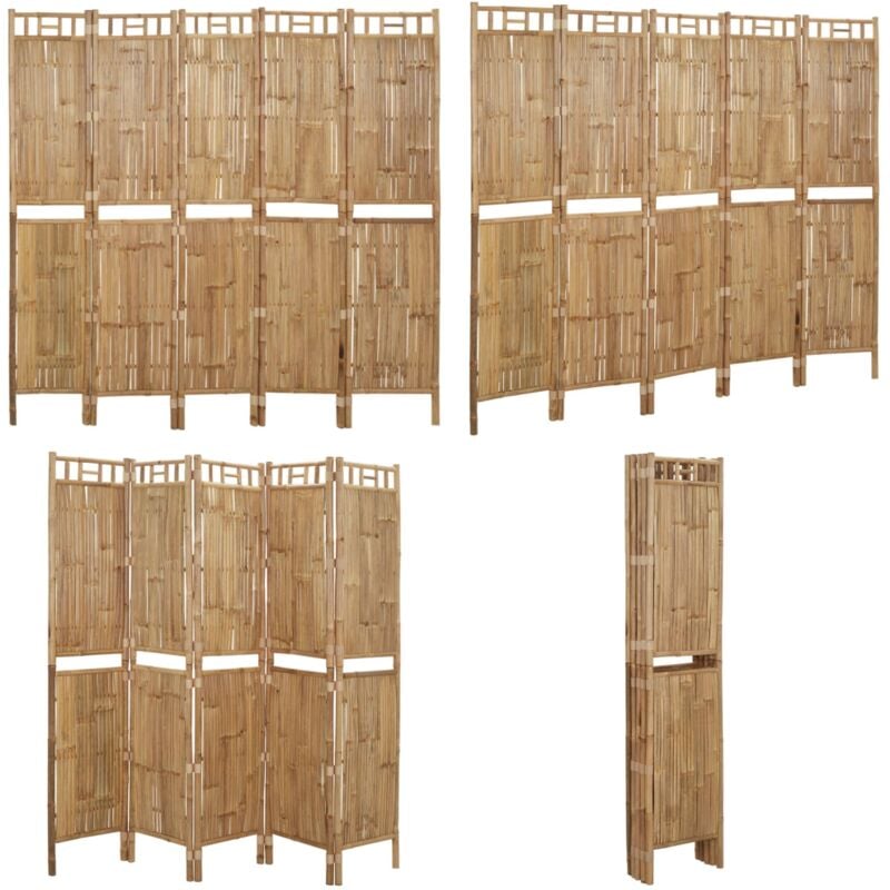 Cloison de séparation 5 panneaux Bambou 200x180 cm - Séparateur De Pièce - Écran De Confidentialité - Cloison Pliable - Bambou - Décoration Intérieur