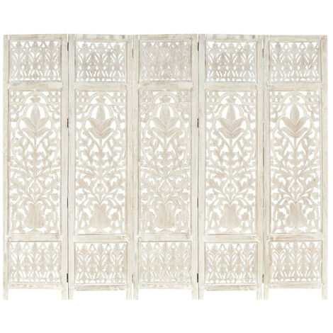 Cloison de séparation 5 panneaux Blanc 200x165 Bois manguier 2
