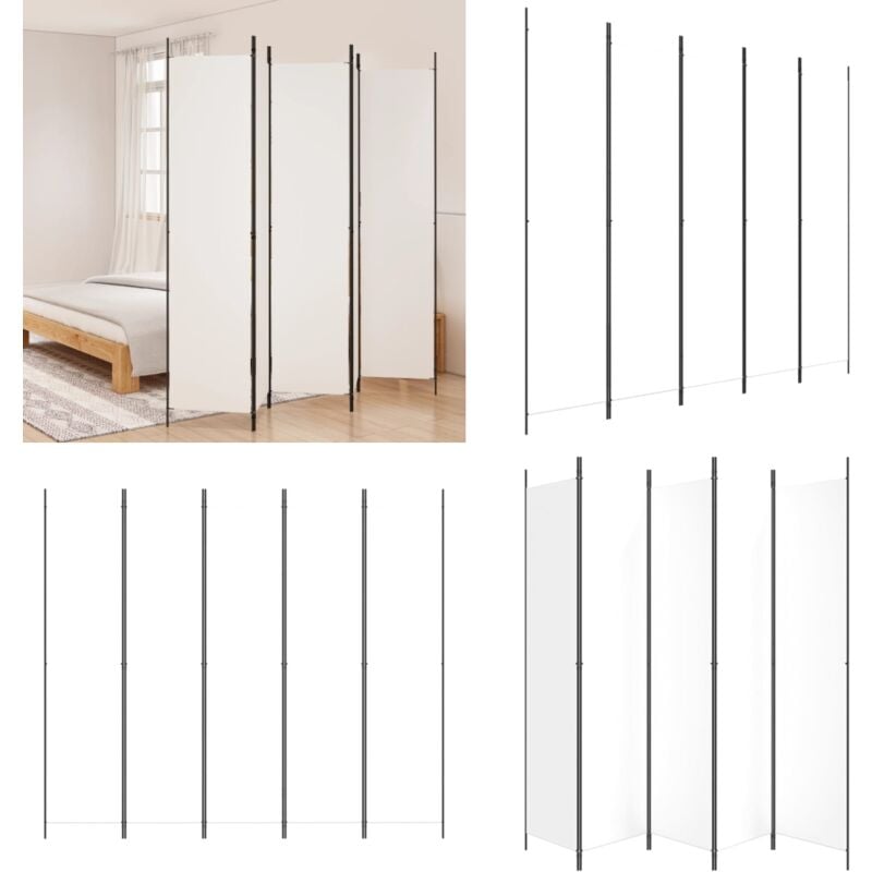 Cloison de séparation 5 panneaux Blanc 250x220 cm Tissu - Cloison De Séparation - Écran De Confidentialité - Séparateur De Pièce - Mur D'intimité