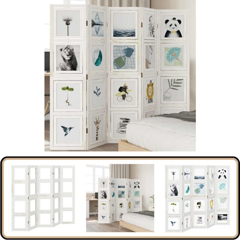 Cloison de séparation 5 panneaux blanc bois de paulownia massif - Séparateur De Pièce - Écran D'intimité - Cloison Pliable - Décoration Murale