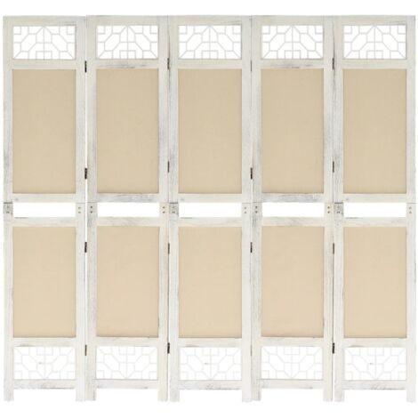 Cloison de séparation 5 panneaux Crème 175x165 cm Tissu vidaXL