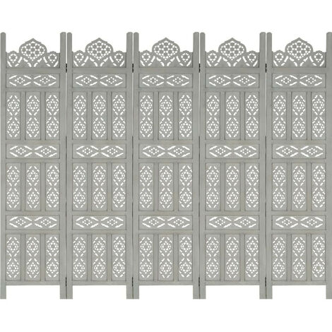 Cloison de séparation 5 panneaux Gris 200x165 cm Bois manguier 2